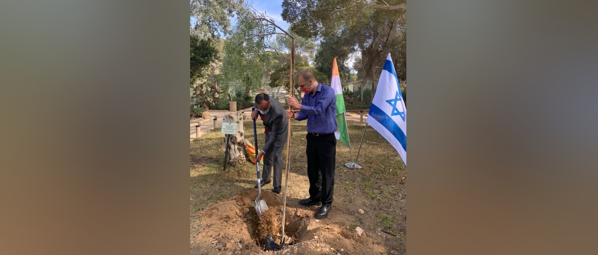  On 72nd Republic Day of India, Ambassador Sanjeev Singla inaugurated monthly virtual tours between Sabarmati Ashram & Ben Gurion House Museum and planted a pepper tree to celebrate the Jewish festival of Tu B'Shvat.