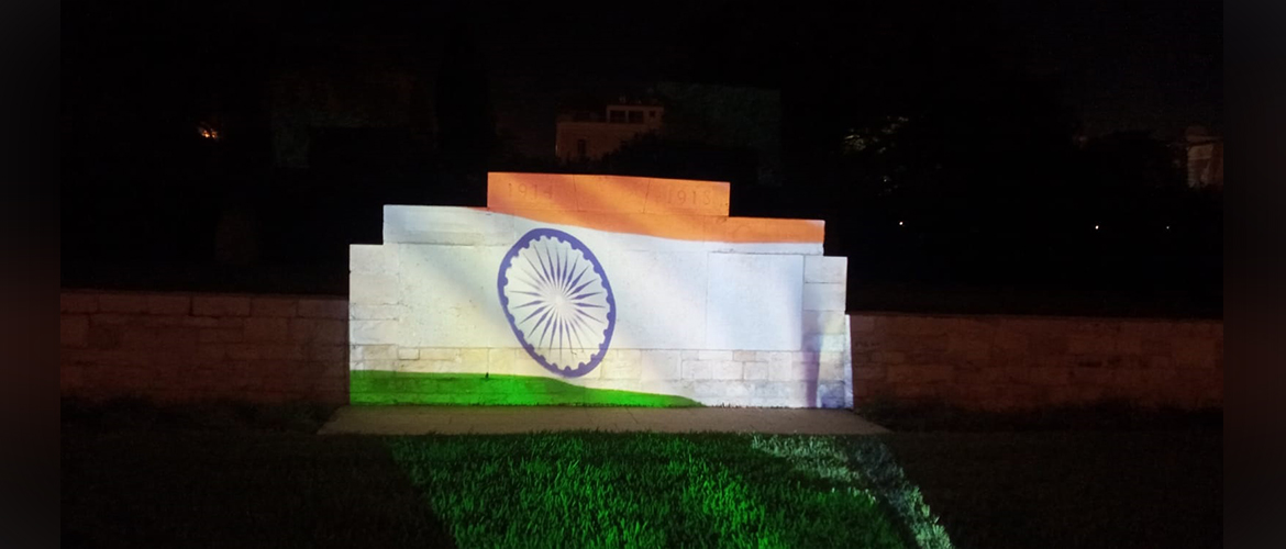  The Haifa War Cemetery, where soldiers from Indian units who liberated Haifa in Sept 1918 are honored, was illuminated in the Tricolour.