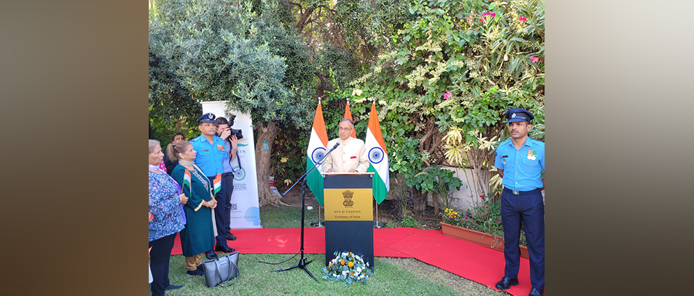  On the occasion of the 75 yrs of India's Independence, Ambassador Sanjeev Singla hoisted the Indian national flag and read out the President's message in presence of the Indian diaspora, friends of India, and Embassy officials.