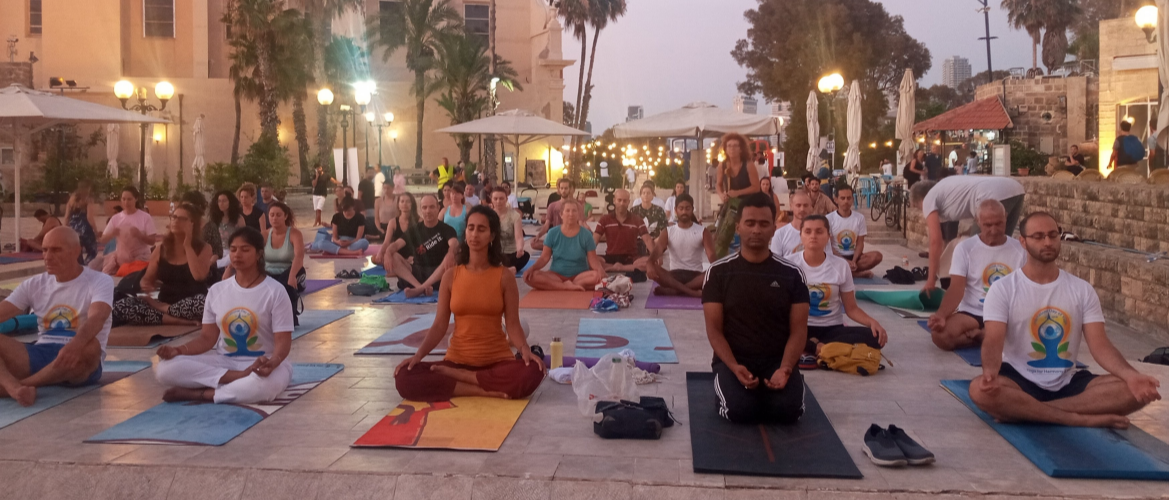  7th International Day of Yoga celebrations at the historical and picturesque Kdumim Square, Tel Aviv-Yafo. 